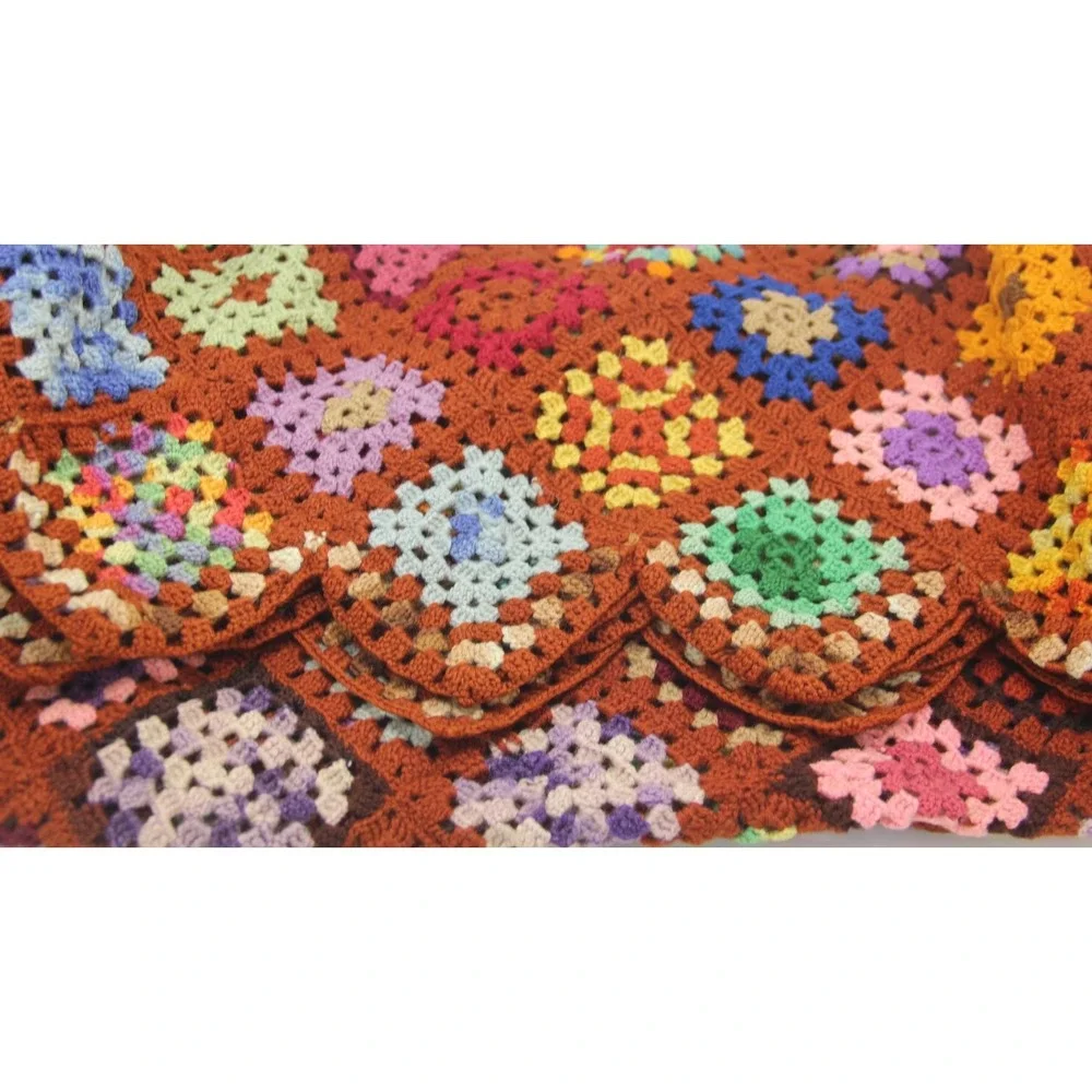 VTG Multicolor Crochet Granny Square Afghan Quilt Blanket Throw Roseanne 51